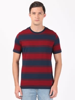 Deep Red & Navy Crew neck T-shirt