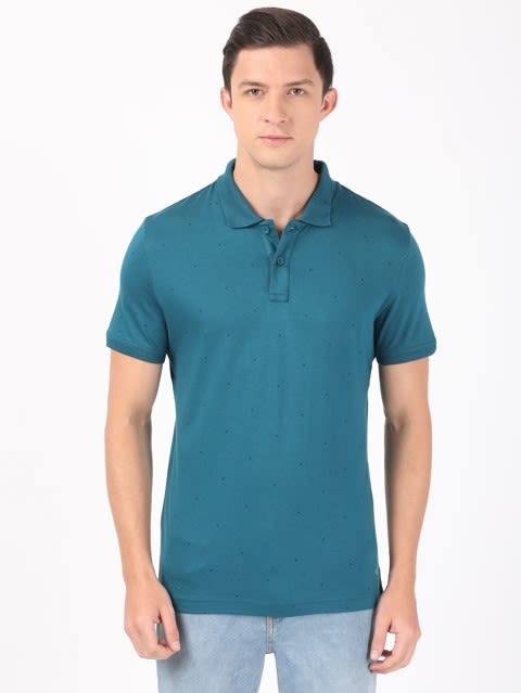 Regular Fit Half Sleeve Micro Modal Blend Printed Polo T-Shirt for Men - Blue Coral