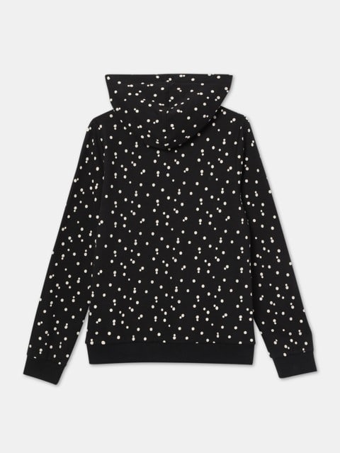 Girl's Super Combed Cotton French Terry Printed Full Sleeve Hoodie Jacket with Front Pockets - Black Printed
