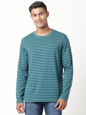 Super Combed Cotton Rich Striped Round Neck Full Sleeve T-Shirt