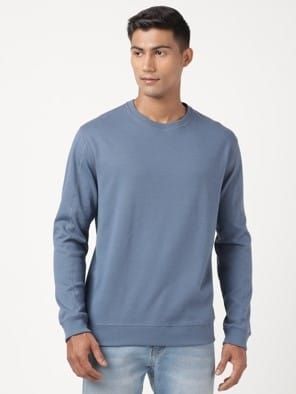 Super Combed Cotton Rich Pique Sweatshirt with Ribbed Cuffs