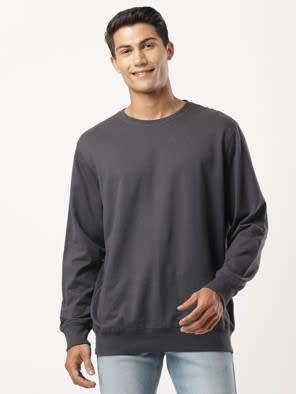 Super Combed Cotton French Terry Sweatshirt with Ribbed Cuffs