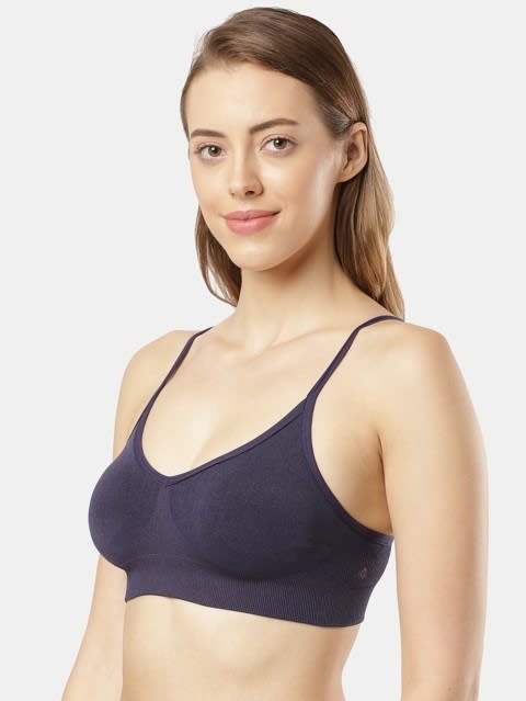 Women's Wirefree Seamfree Non Padded Micro Touch Nylon Elastane Stretch Full Coverage Optional Cross Back Styling Beginners Bra - Classic Navy