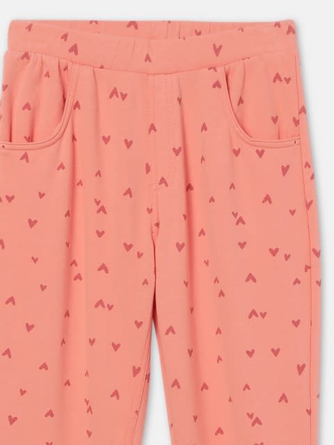 Girl's Super Combed Cotton Elastane French Terry Slim Fit Printed Jeggings with Side Pockets - Burnt Coral Print