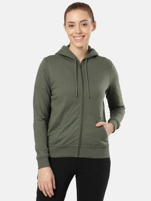 Women's Super Combed Cotton French Terry Fabric Hoodie Jacket with Side Pockets - Beetle