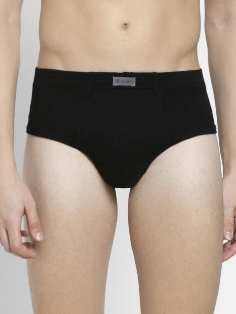 Men's Super Combed Cotton Rib Solid Brief with Stay Fresh Properties - Black