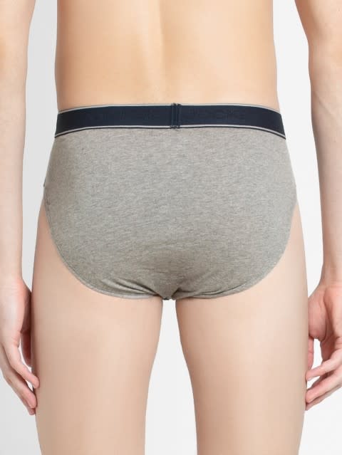 Men's Super Combed Cotton Solid Brief with Stay Fresh Properties - Grey Melange & Navy