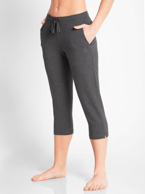 Women's Super Combed Cotton Elastane Stretch Slim Fit Capri with Side Pockets - Charcoal Melange