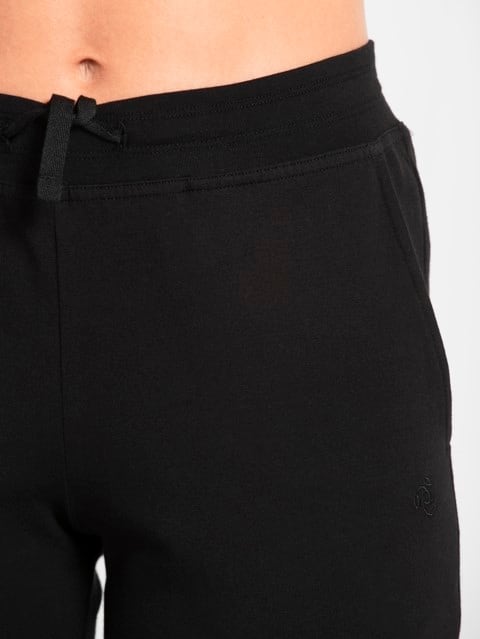Women's Super Combed Cotton Elastane Stretch Slim Fit Trackpants With Side Pockets - Black
