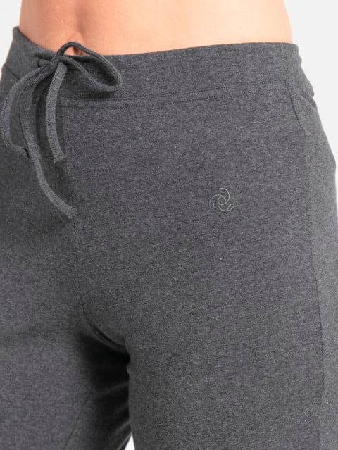 Women's Super Combed Cotton Elastane Stretch Slim Fit Trackpants With Side Pockets - Charcoal Melange