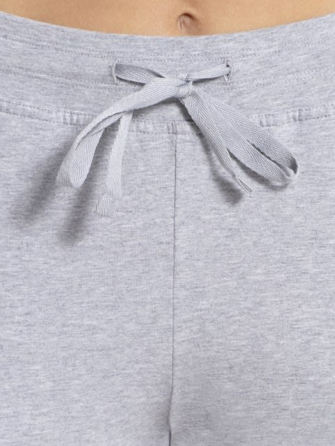 Women's Super Combed Cotton Elastane Stretch Slim Fit Trackpants With Side Pockets - Light Grey Melange