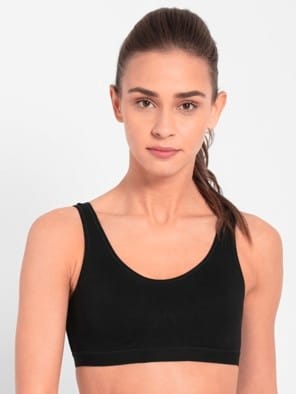 Black Wirefree Non Padded Super Combed Cotton Elastane Stretch Full Coverage Slip-On Active Bra