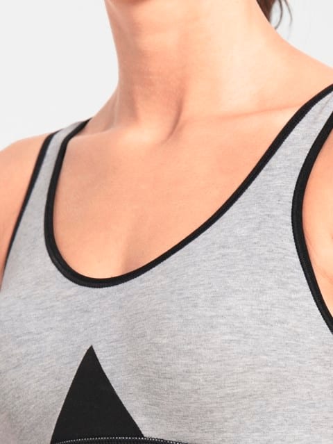 Women's Wirefree Non Padded Super Combed Cotton Elastane Stretch Full Coverage Slip-On Active Bra with Wider Straps and Moisture Move Treatment - Light Grey Melange