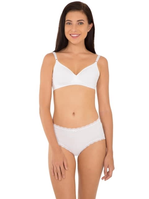 Women's Wirefree Non Padded Super Combed Cotton Elastane Stretch Medium Coverage Beginners Bra with Ultrasoft and Durable Underband - White