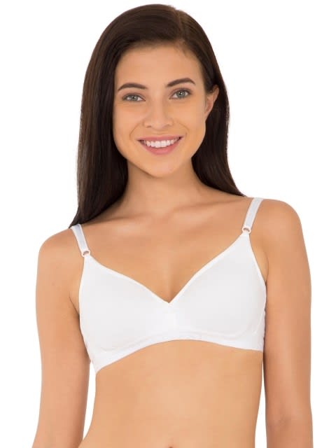 Women's Wirefree Non Padded Super Combed Cotton Elastane Stretch Medium Coverage Beginners Bra with Ultrasoft and Durable Underband - White