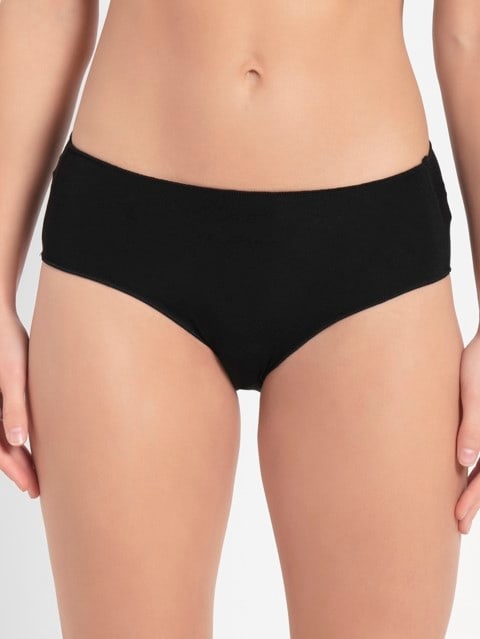 Ultra-soft Mid-waist Hipsters Panties  - Black
