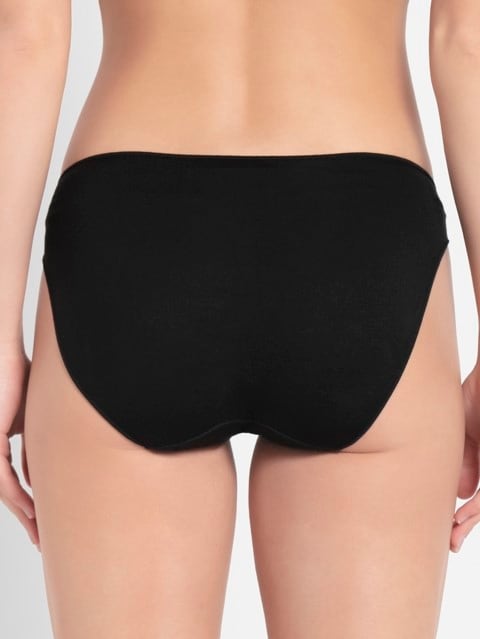 Women's Medium Coverage Micro Modal Elastane Stretch Mid Waist Bikini With Concealed Waistband and StayFresh Treatment - Black