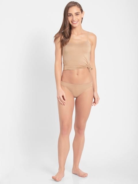 Women's Medium Coverage Micro Modal Elastane Stretch Mid Waist Bikini With Concealed Waistband and StayFresh Treatment - Skin