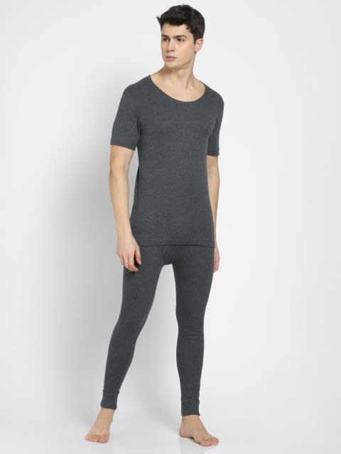 Men's Super Combed Cotton Rich Thermal Long Johns with Stay Warm Technology - Charcoal Melange