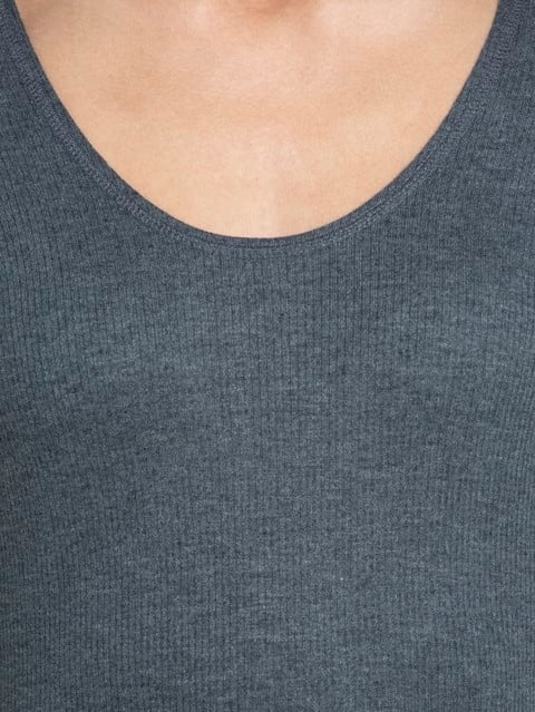 Snug Fit Low-Neck Thermal 3 Quarter Sleeved Top for Women - Charcoal Melange