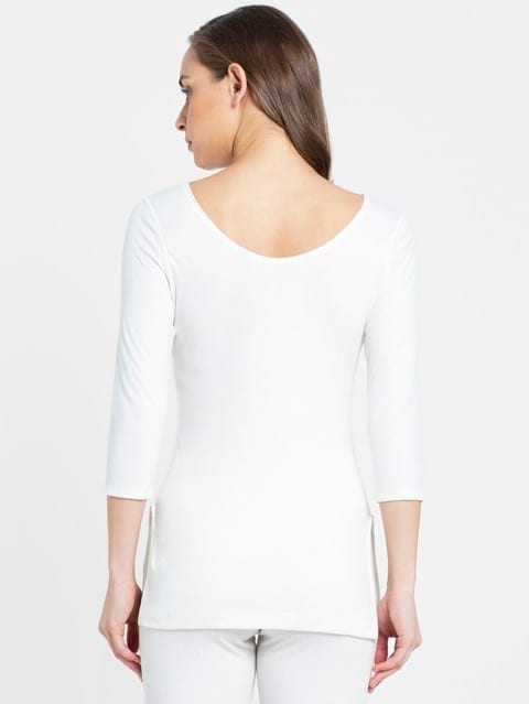 Women's Super Combed Cotton Rich Three Quarter Sleeve Thermal Top with Stay Warm Technology - Off White
