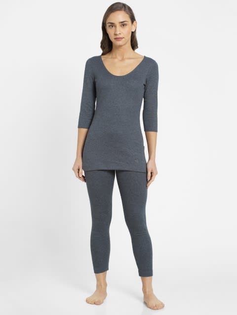 Women's Super Combed Cotton Rich Thermal Leggings with Stay Warm Technology - Charcoal Melange