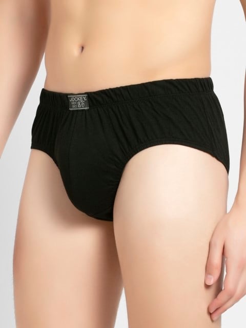 Men's Super Combed Cotton Solid Poco Brief with Ultrasoft Concealed Waistband - Black