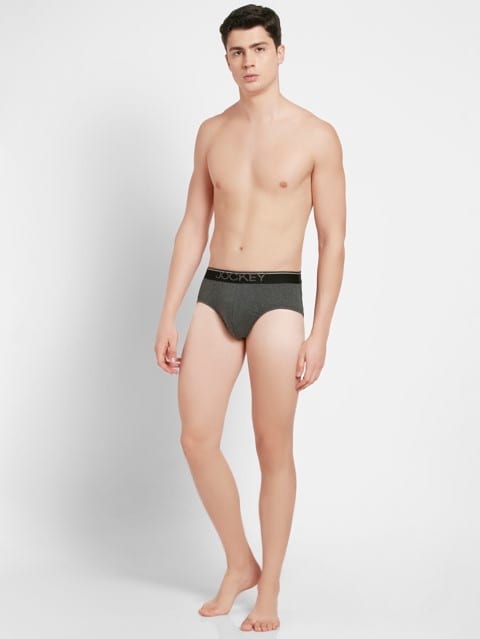 Men's Super Combed Cotton Solid Brief with Ultrasoft Waistband - Charcoal Melange