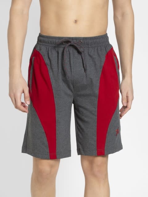 Charcoal Melange & Shanghai Red Knit Sport Shorts