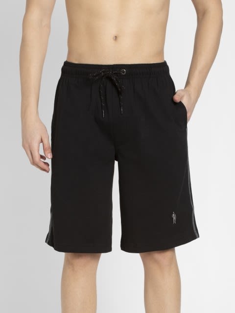 Straight Fit Sports Shorts for Men with Drawstring - Black