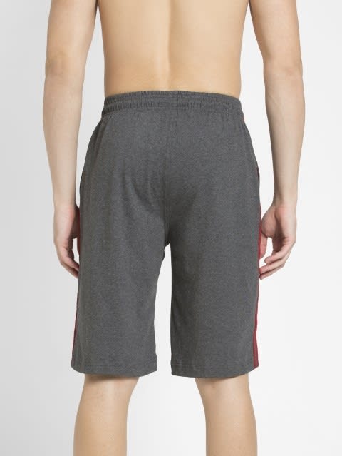 Men's Super Combed Cotton Rich Regular Fit Solid Shorts with Side Pockets - Charcoal Melange & Shanghai Red