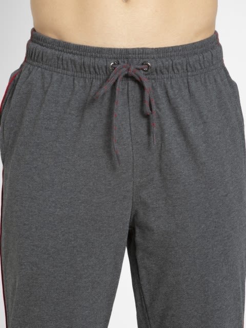 Regular Fit Track Pant for Men with Drawstring Closure - Charcoal Melange & Shanghai Red