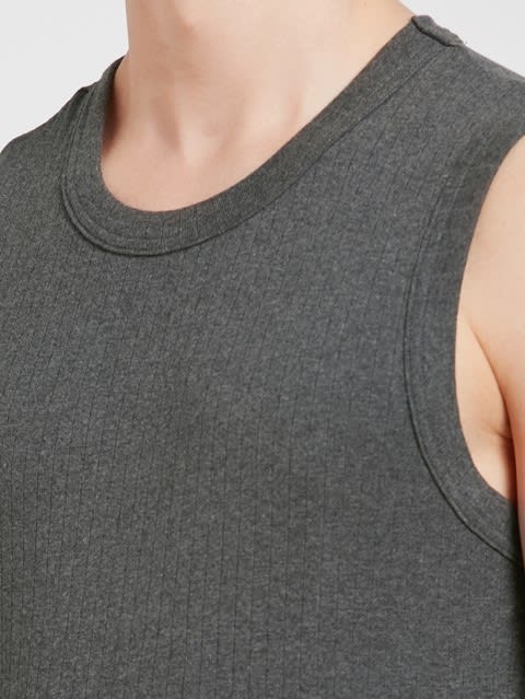 Men's Super Combed Cotton Rib Solid Round Neck Muscle Vest - Charcoal Melange