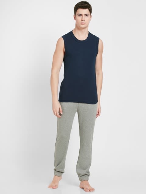 Men's Super Combed Cotton Rib Solid Round Neck Muscle Vest - Navy