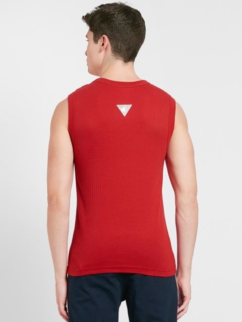 Men's Super Combed Cotton Rib Solid Round Neck Muscle Vest - Shanghai Red