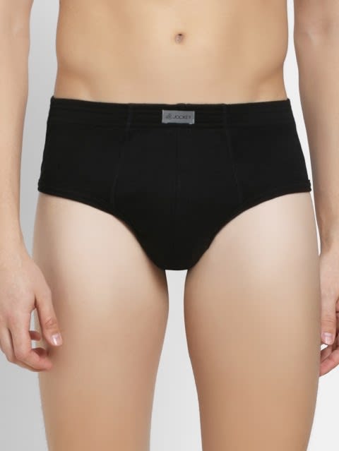 Men's Super Combed Cotton Rib Solid Brief with Stay Fresh Properties - Black(Pack of 2)