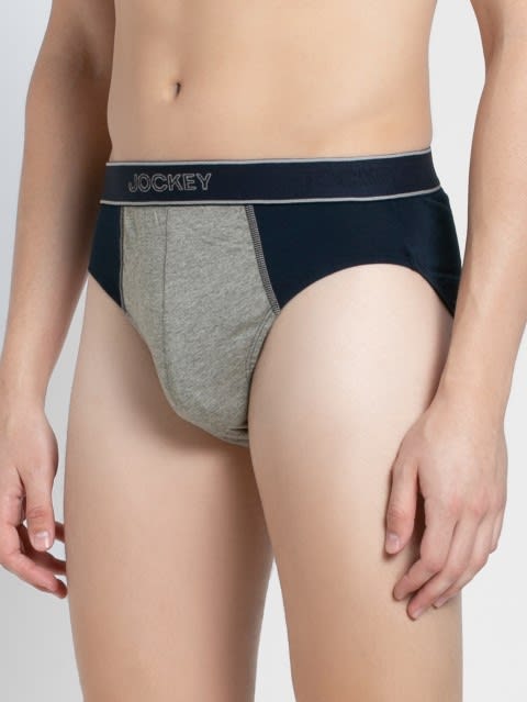 Men's Super Combed Cotton Solid Brief with Stay Fresh Properties - Navy & Grey Melange(Pack of 2)
