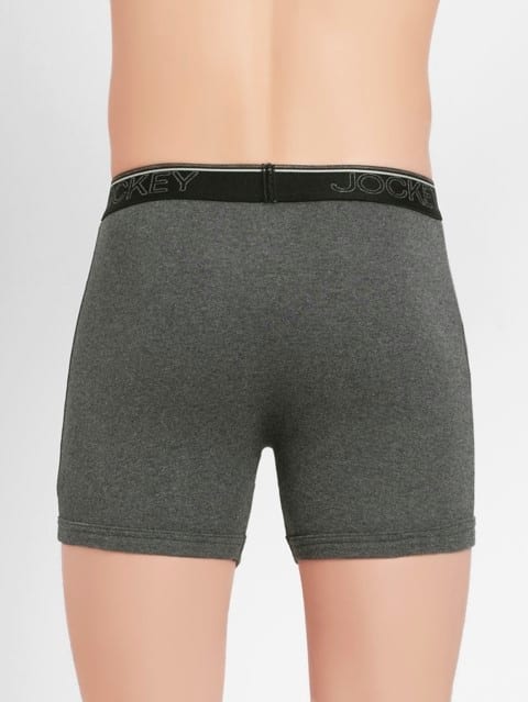Men's Super Combed Cotton Rib Solid Boxer Brief with Ultrasoft Waistband - Charcoal Melange(Pack of 2)