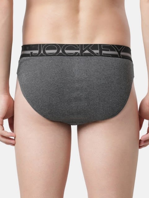 Men's Super Combed Cotton Rib Solid Brief with Ultrasoft Waistband - Charcoal Melange