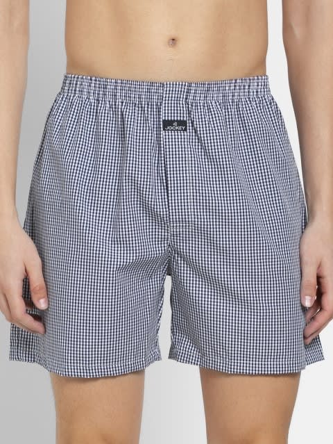Men's Super Combed Mercerized Cotton Woven Checkered Boxer Shorts with Back Pocket - Assorted Checks