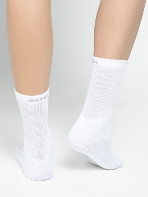 Men's Compact Cotton Terry Crew Length Socks With Stay Fresh Treatment - White(Pack of 3)