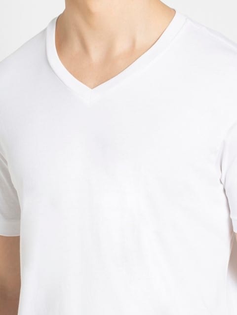 Regular Fit V Neck Half Sleeve T-Shirt for Men - White