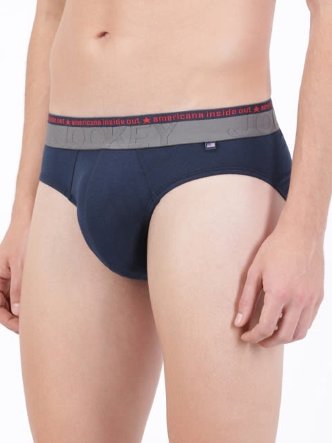 Men's Super Combed Cotton Elastane Stretch Solid Brief with Ultrasoft Waistband - Navy