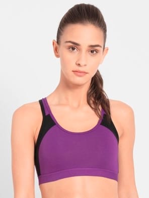 Purple Glory & Black Wirefree Padded Super Combed Cotton Elastane Stretch Full Coverage Active Bra