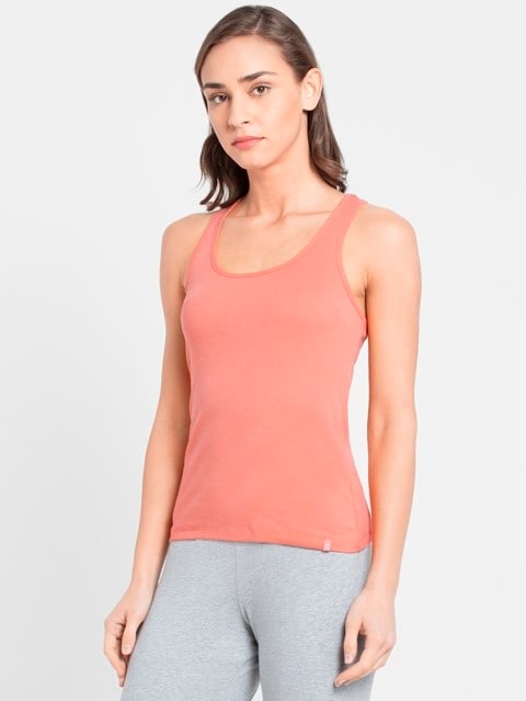 Women's Super Combed Cotton Rib Fabric Slim Fit Solid Racerback Styled Tank Top - Blush Pink
