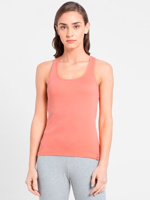 Women's Super Combed Cotton Rib Fabric Slim Fit Solid Racerback Styled Tank Top - Blush Pink