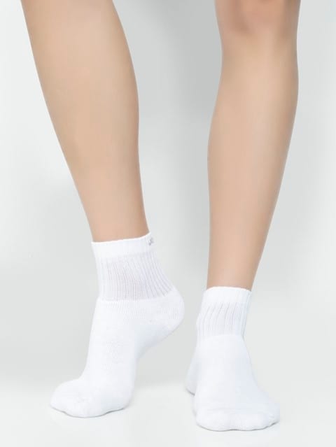 Men's Compact Cotton Terry Ankle Length Socks With Stay Fresh Treatment - White(Pack of 3)