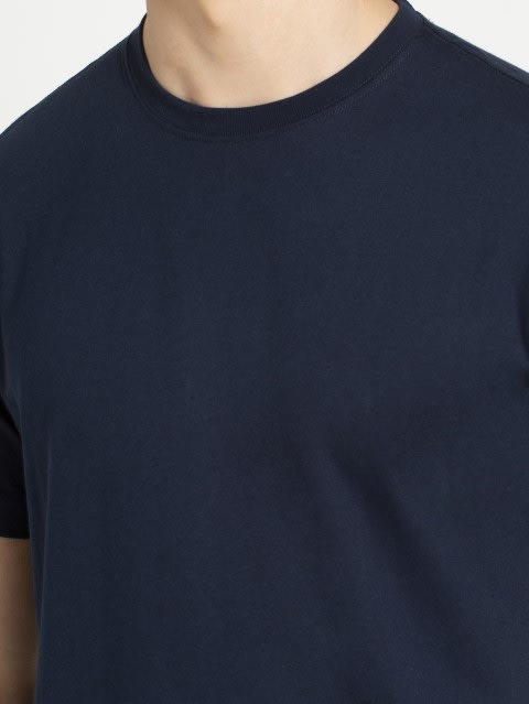 Men's Super Combed Cotton Rich Solid Round Neck Half Sleeve T-Shirt - Navy