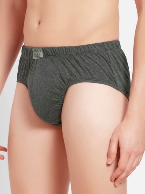 Men's Super Combed Cotton Solid Poco Brief with Ultrasoft Concealed Waistband - Charcoal Melange (Pack of 3)