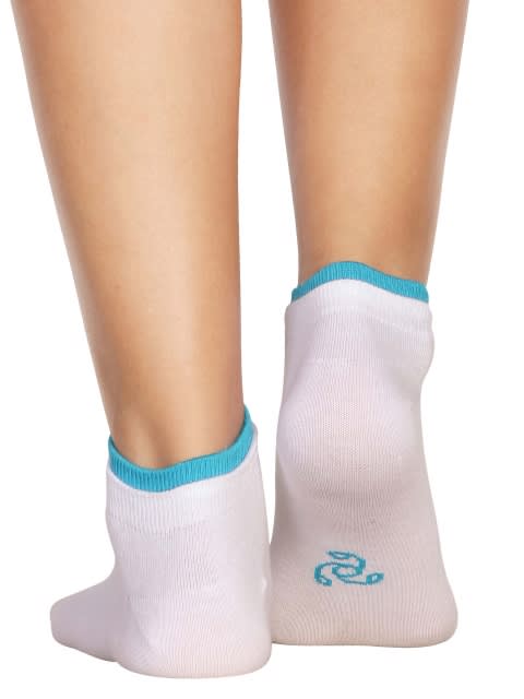Contrast-Striped Low Show Socks for Women (Pack of 2) - White & Blue Danube